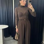 شلوار دکمه طلایی Perry رنگ قهوه ای